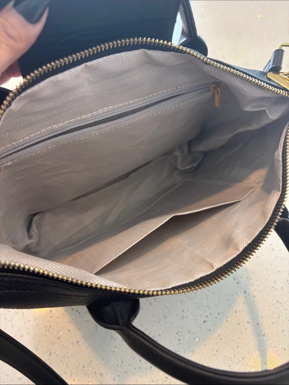 Black Pebble-Texture Top-Handle Tote